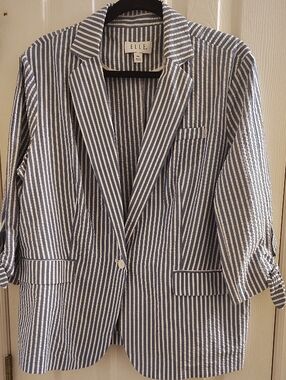 Elle Blue and White Striped Button-Front Shirt